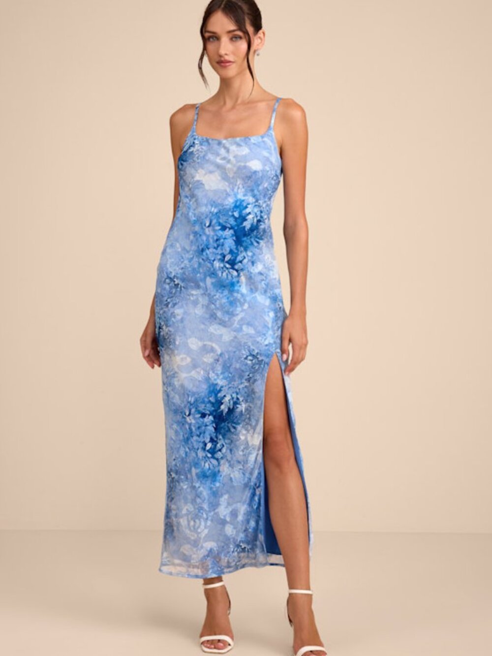 Lulus Zyla Light Blue Floral Burnout Slip Maxi Dress - Size L